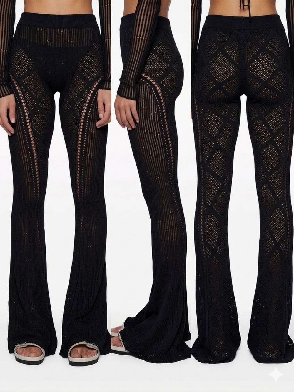 ROBERTA EINER Disco high-rise flared pants black Crochet M/L